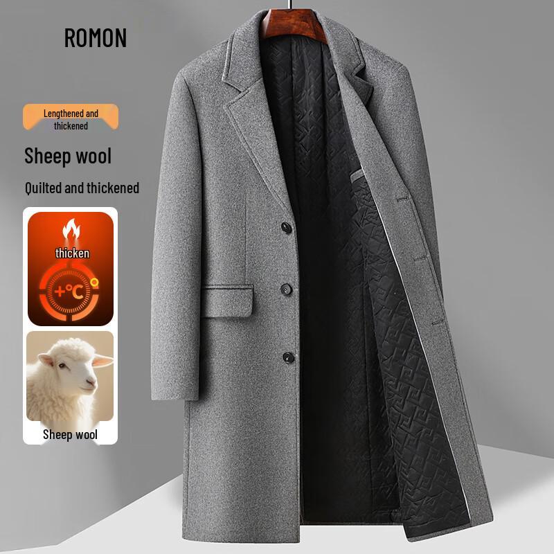 ROMON Men's Winter Long Wool Blend Overcoat