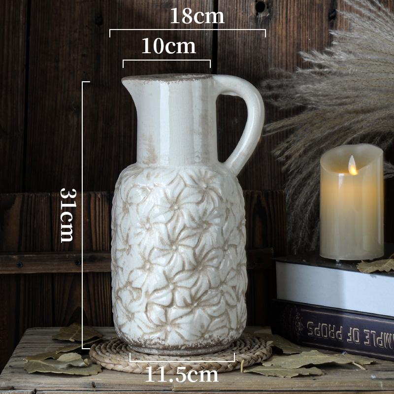 

Ваза керамическая с ручкой, ретро-рельеф, ручная резьба, украшение для домашнего стола, гостиная, цветочная композиция, креативное искусство, высококачественный