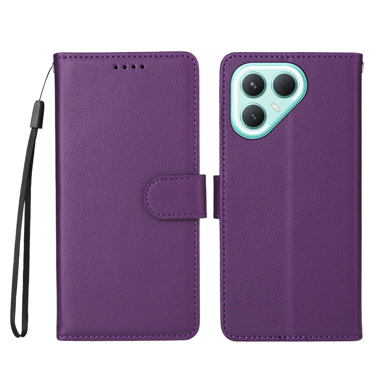 

For TECNO Pova 7 Pro 5G Case RFID Blocking 3 Card Slots PU Leather Phone Cover with Wrist Strap Purple