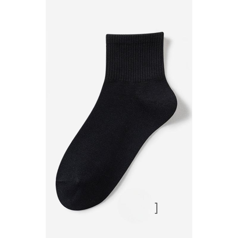 Men's Spring and Summer Pure Cotton Mid-calf Socks Solid Color Boneless Sewn Antibacterial Short Socks Men's Short Calf Cotton Socks