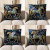 2D Golden Horse With Floral & Butterfly Design Pillow Pattern Cushion Cover Suitable For Sofa Bedroom Car Pillow Cover