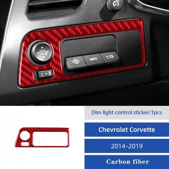 Luxury Red Carbon Fiber Car Headlight Button Frame Cover For Corvette C7 14-19