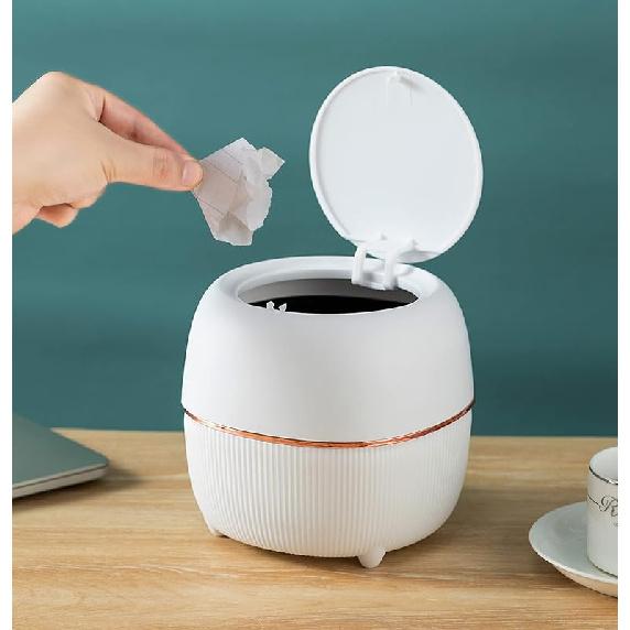 Plastic Trash can Creative Mini Desktop Trash can, with lid Small Home Office Cleaning Trash Button Desktop Storage bin, with 50 Trash Bags (Green) белый