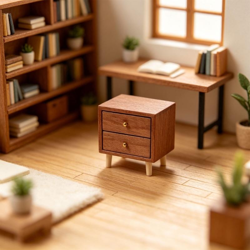 1:12 Scale Doll House Bedside Cabinet Natural Wood Furniture Model Figurine For Realistic Display Scene Arrangemetn