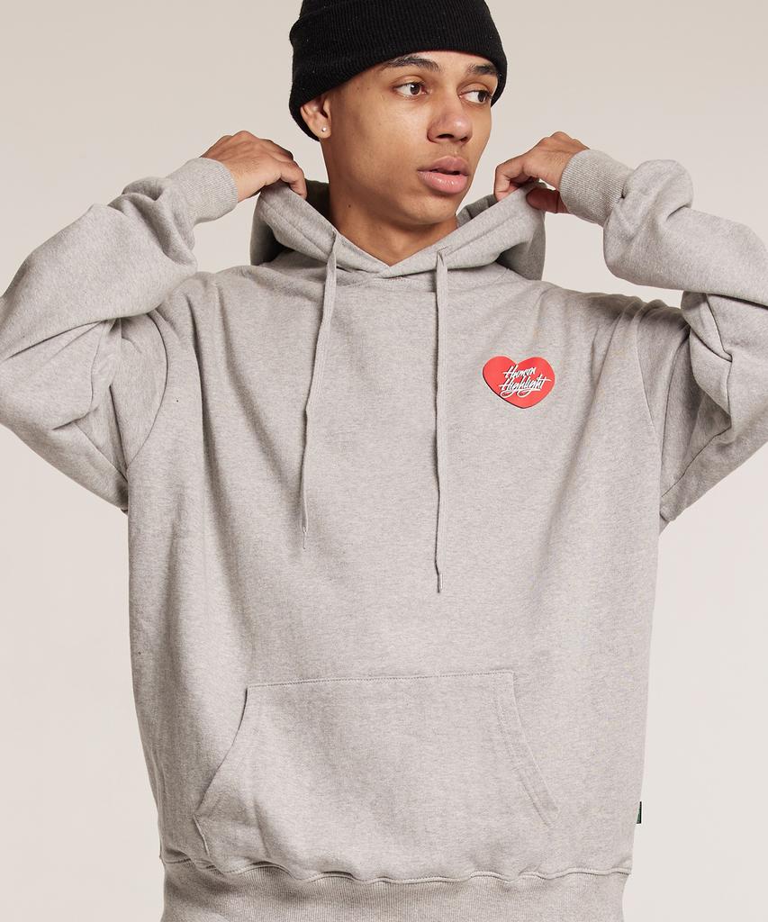 Human Highlight Small Heart Hoodie Gray Red