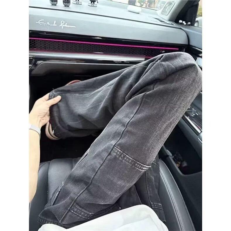 Lightning bamboo pattern jeans men's summer new straight loose American retro high street vibe micro-pull trousers