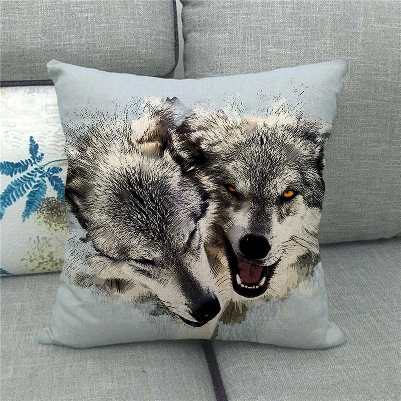 Fierce Wolf Wildlife Oil Painting Digital Printing Short Plush Pillow Covers For Car Sofa Office Cushion Cover Home Goods