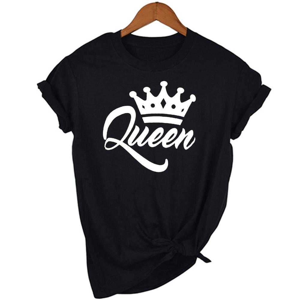 King Queen Letter Crown Printed Black White T Shirts Summer Casual O Neck Short Sleeve Tees