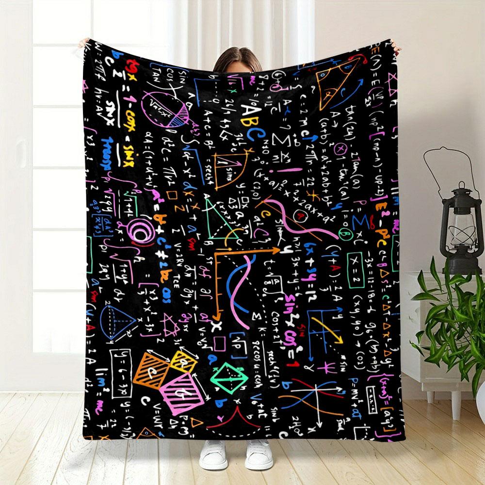 Colorful mathematical formulas, geometric shapes, and graphs on a black background. for all seasons blanket lunch break throw gift