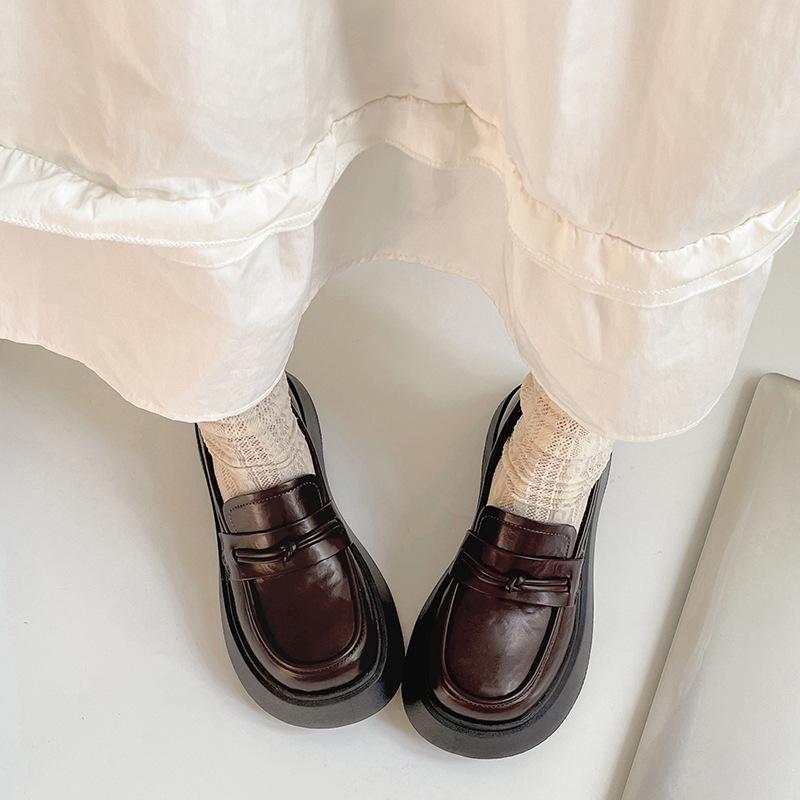 Retro British style black heightened platform small leather shoes women's 2025 new versatile skirt one-pedal loafers