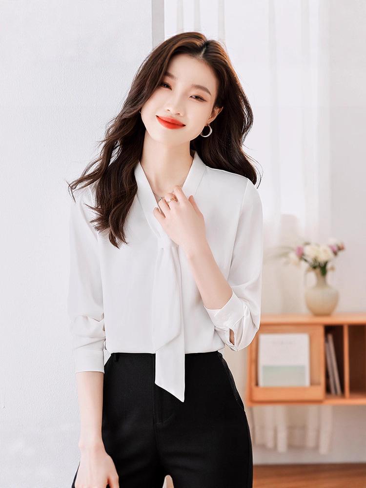 Women's White Long Sleeve Professional Shirt - Elegant Spring/Autumn Wear
