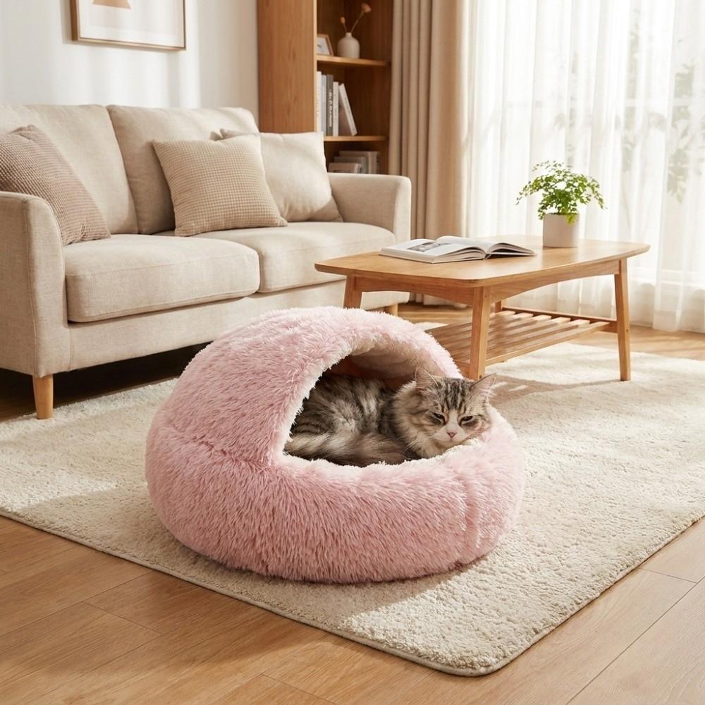 Non-Slip Shell-Shaped Cat Bed Semi-Enclosed Winter Cat Bed Cat Sleeping Nest Cold Weather