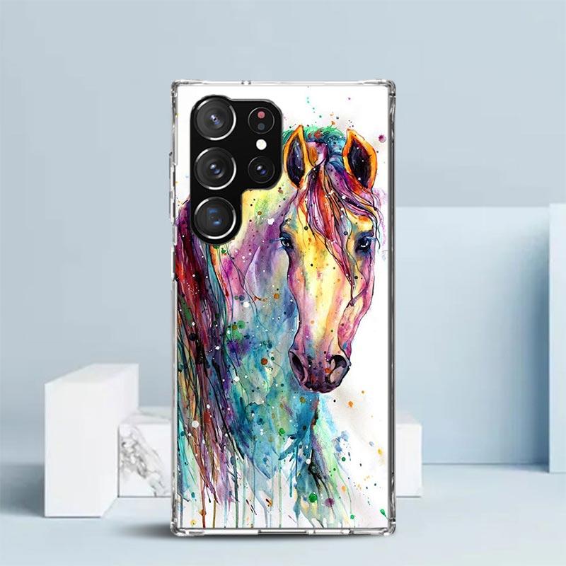 Animal Oil Painting Horse Phone Case For Samsung Galaxy S24 S25 Edge S26 Ultra S22 S23 Plus S21 + S20 FE Soft TPU Back Cover Gal