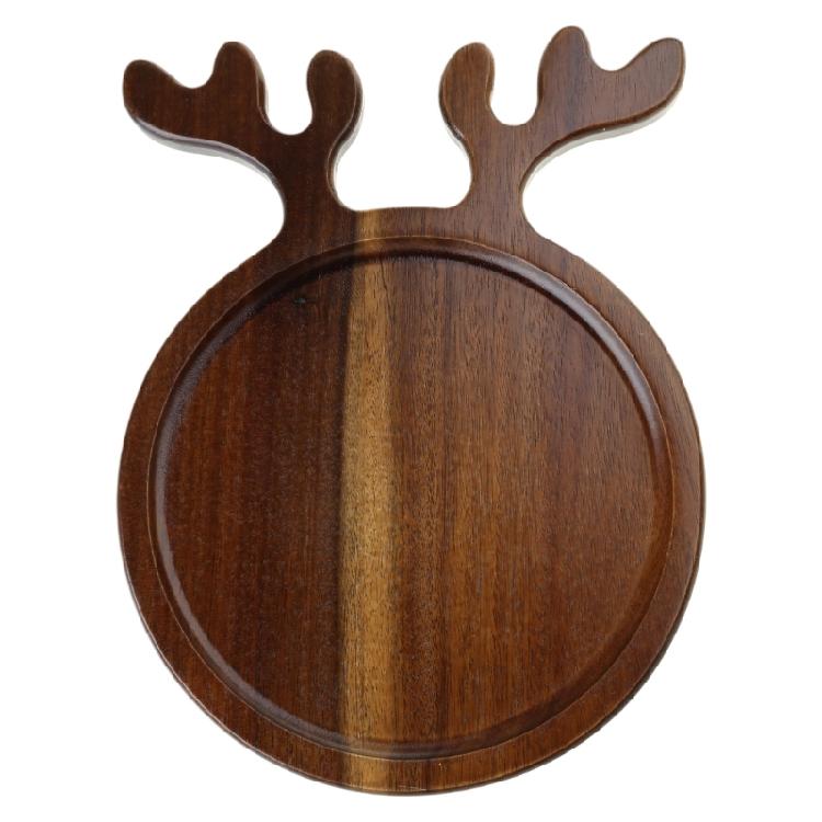 Christmas Wood Serving Platter Deer Antler Round Food Dish Wooden Display Plate L