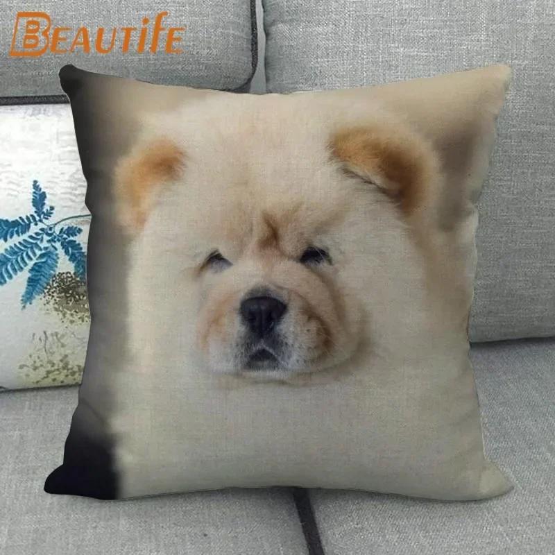 Custom Chow Chow Dog Pillowcase Cartoon Girl Wedding Decorative Cotton Linen Pillow Case For Home Pillow Cover 45X45Cm One Side