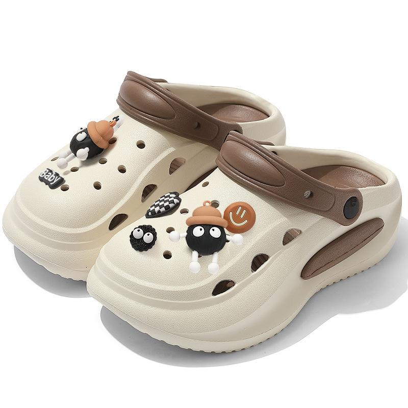 Deodorant hole shoes, new beach beach thick-soled non-slip couple baotou half slippers, summer wear