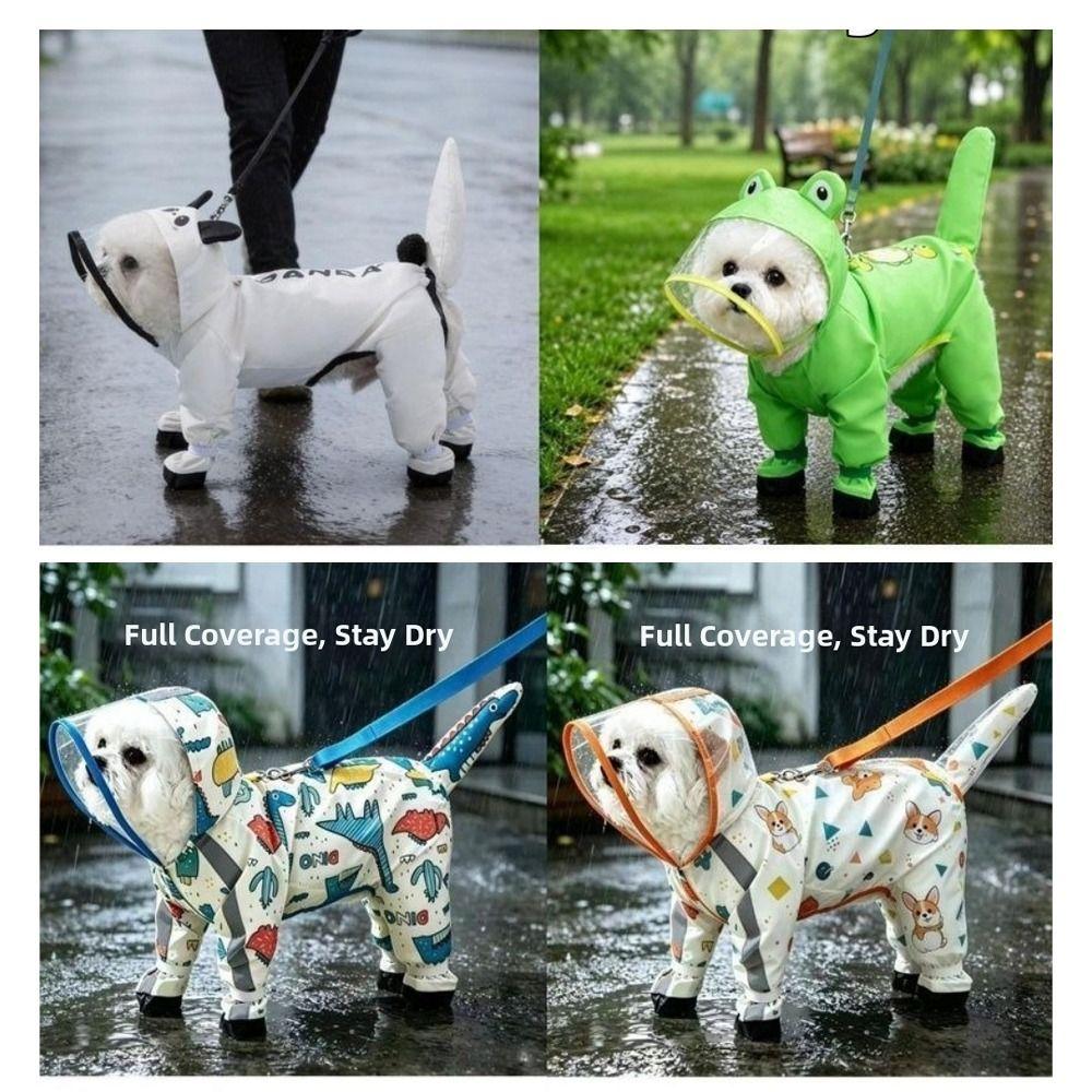 Full-coverage Frog Shape Dog Raincoat Transparent Hood Cat Rainproof Pet Clothes for Small Dog