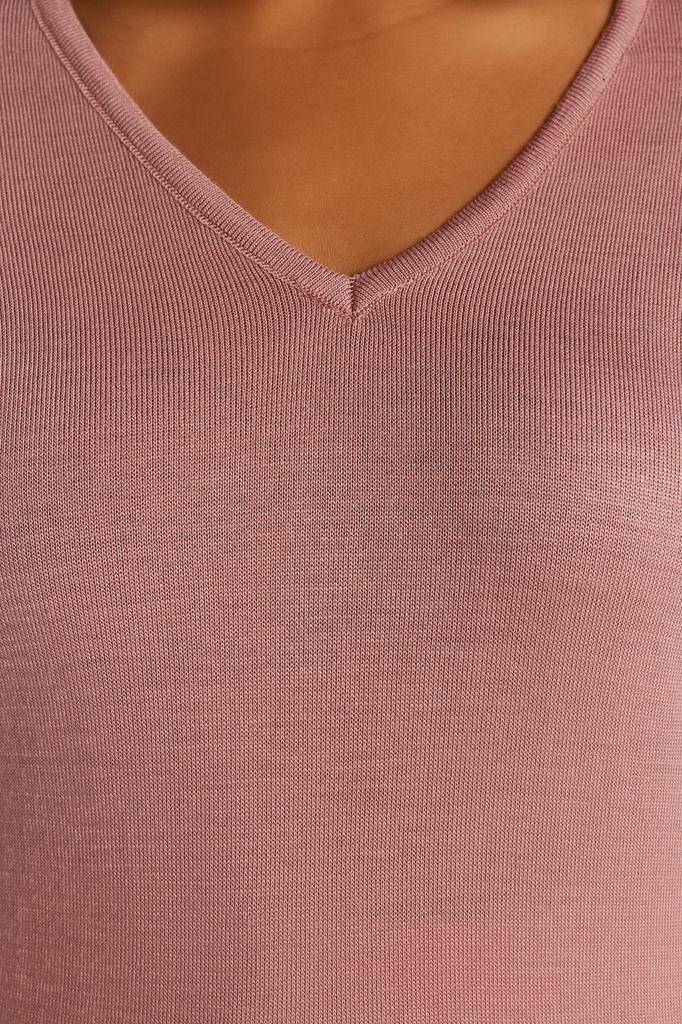 Damen Stil Übergröße Altrosa V-Ausschnitt Strickware Pullover mit Knopfdetails