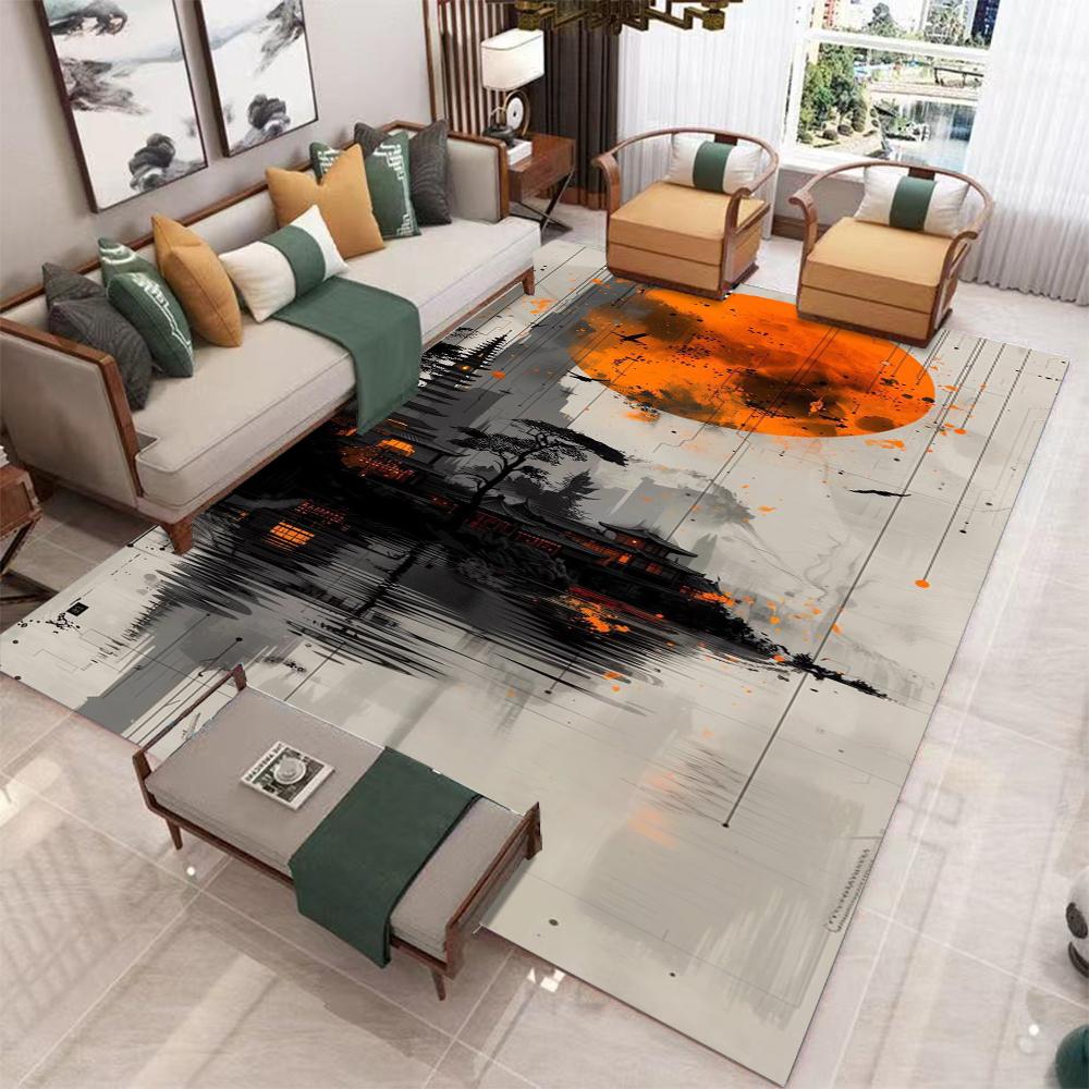 Modern Abstract Art Carpet Colorful Ink Splash Landscape Fusion Abstract Line Patterns NonSlip Rug For Living Room Decor