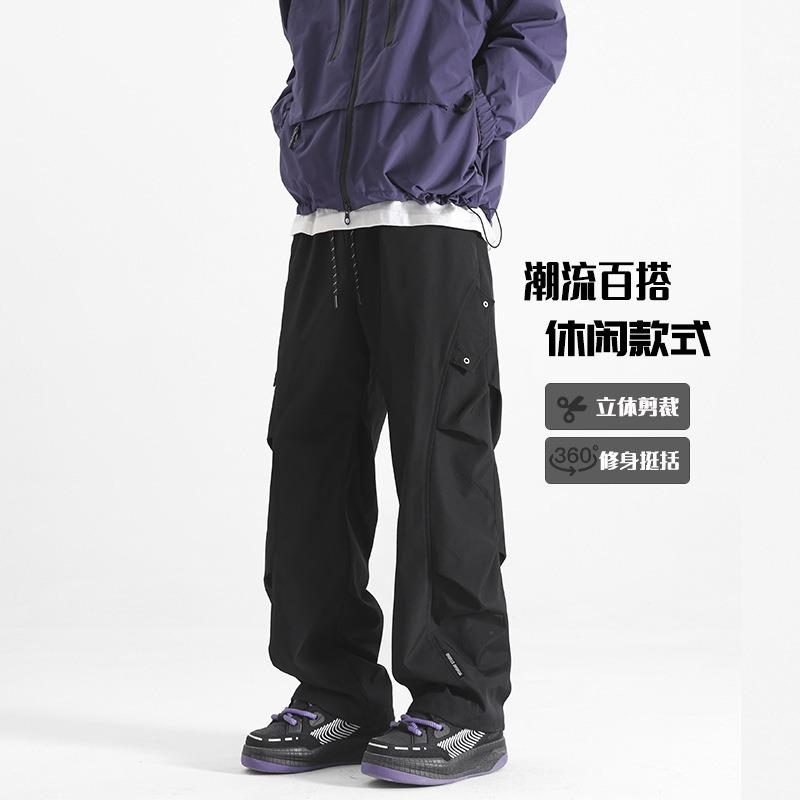 Outdoor Men's Soft Shell Charging Pants Casual Versatile Men's Tooling Velvet Loose Waterproof Pants Men