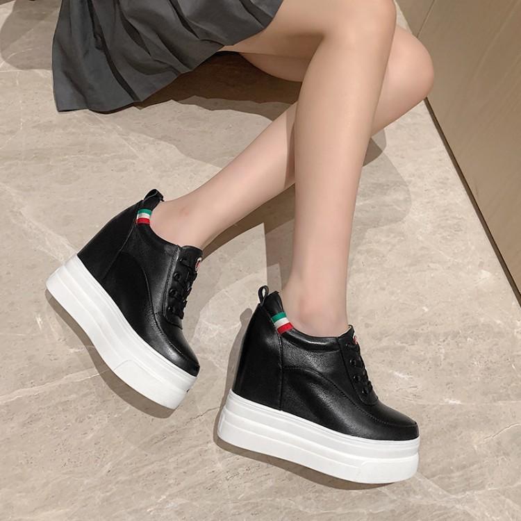 12Cm thick-soled muffin sole leather single shoes women's 2025 new inner height-increasing small white shoes slope heel casual versatile women's shoes