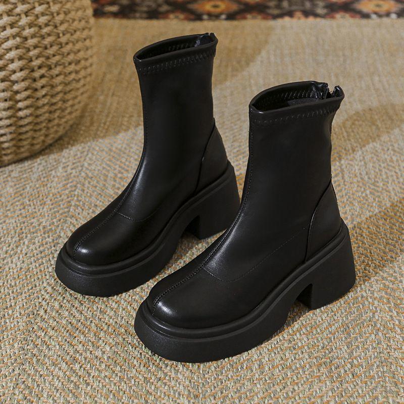 Thick-soled heightened thick-heeled short boots children's 2025 new autumn and winter black thin boots Chelsea Martin boots single boots