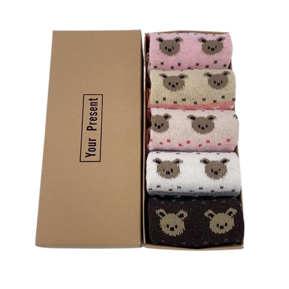 5 perechi Șosete de Crăciun din Lână Șosete Medii cu Brad de Crăciun Șosete Drăguțe pentru Femei La Mulți Ani