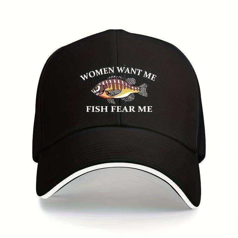 

Women Want Me Fish Fear Me Bass Fishing Baseball Cap Adjustable Polyester Casual Outdoor Headwear One Size