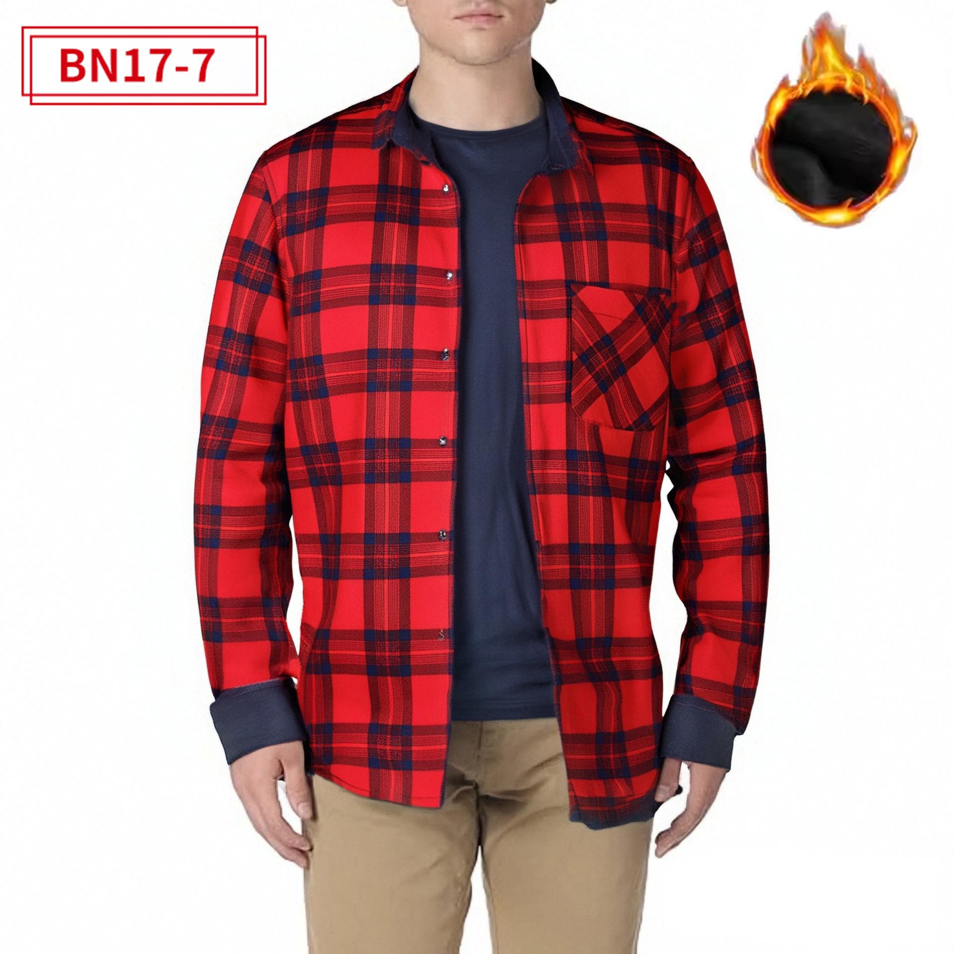 

Fleece-lined checked shirt; warm brushed fleece-lined shirt jacket; cold-resistant fleece-lined checked shirt; men’s long-sleeved 3XL