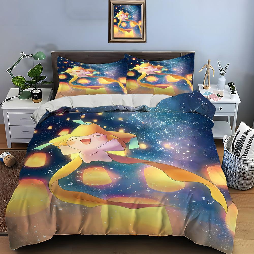 Pokemon Jirachi Printed Soft Quilt Cover Pillowcase Bedding Set Kids Adult Comfortable Bed Set Twin King Bedding Set Luxury