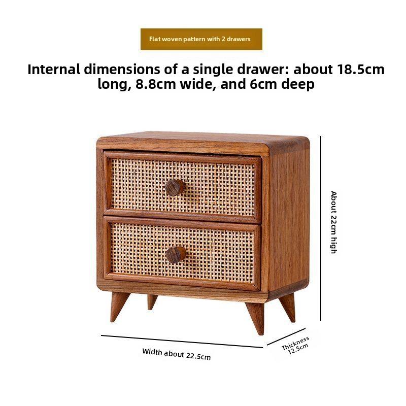 Wooden desktop storage box Rattan door storage storage box Office desk shelf Stationery cabinet