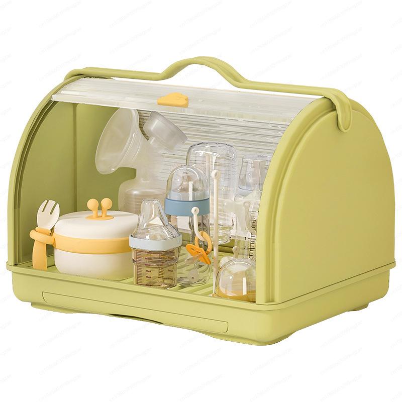 Bottle storage box, tableware storage box, complementary food tools, tableware, dust-proof with lid, drain rack
