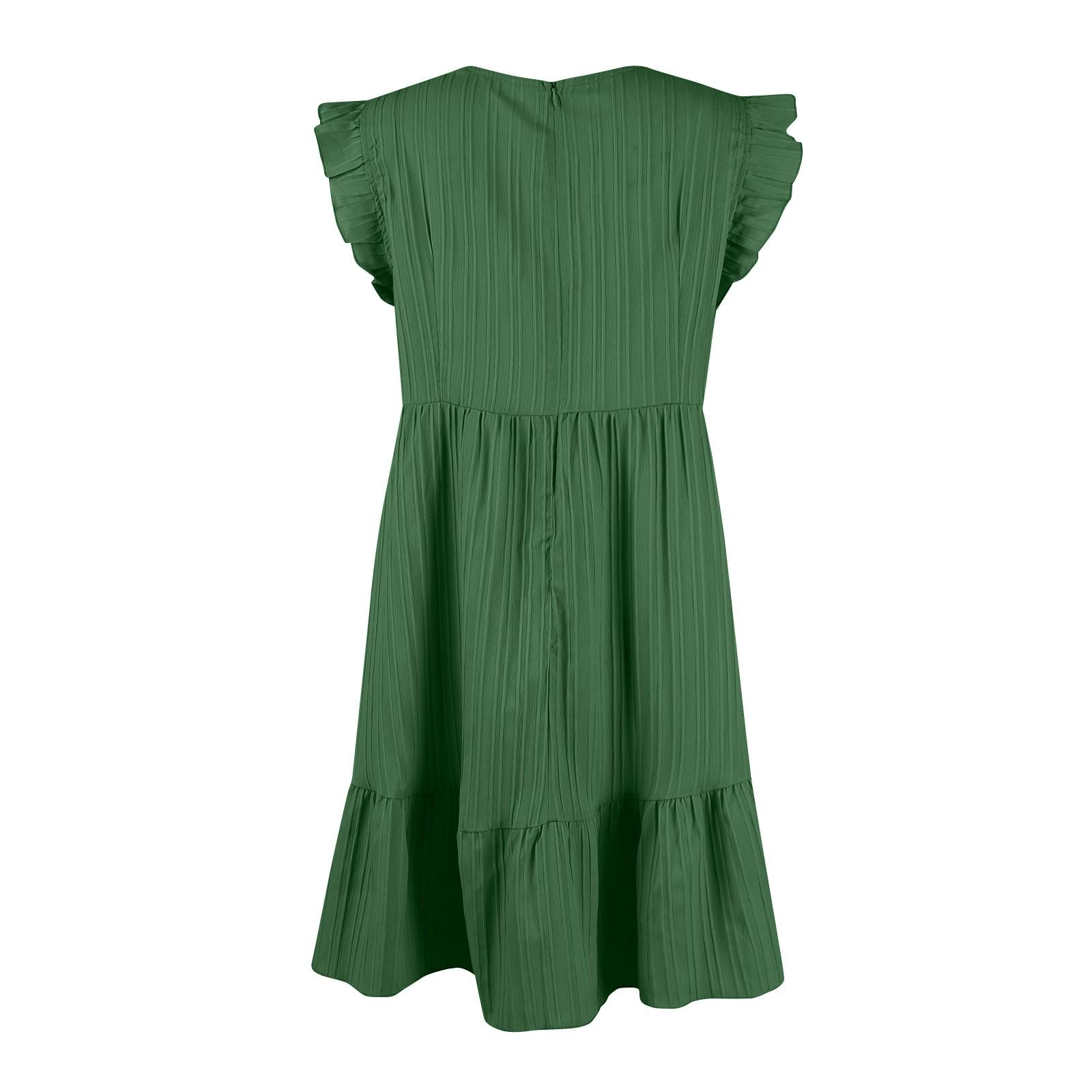 Женское однотонное кружевное платье с v-образным вырезом без рукавов и рюшами XL хаки — фото 4