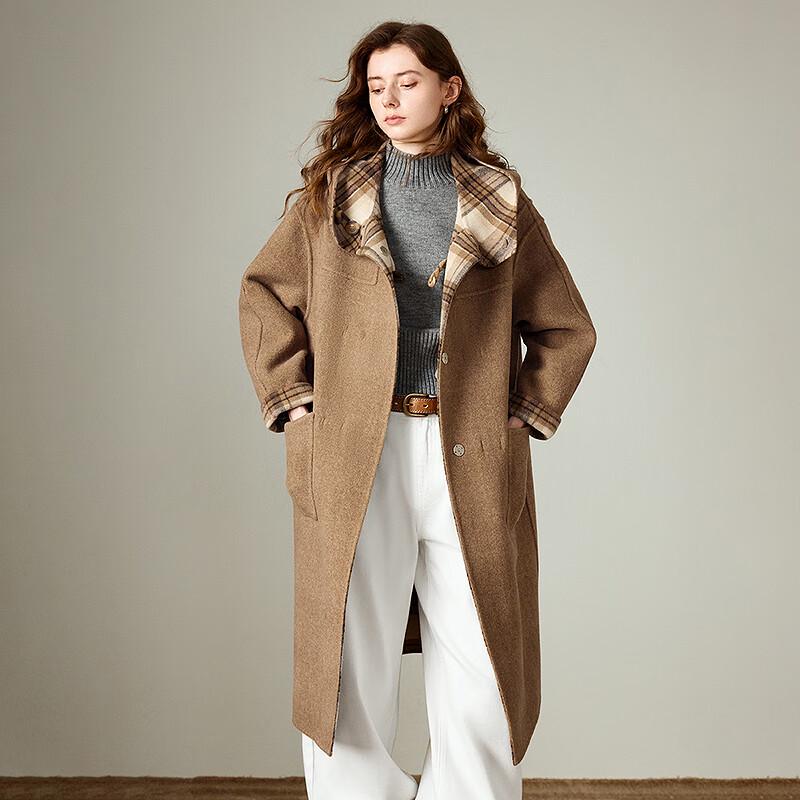 Chuyu Women's Loose Fit Plaid Wool Blend Hooded Coat