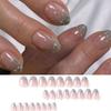 24 Pcs Simple Pink Press On Nails With Silver Glitter Powder Decor Removable Fake Nail Tips Set