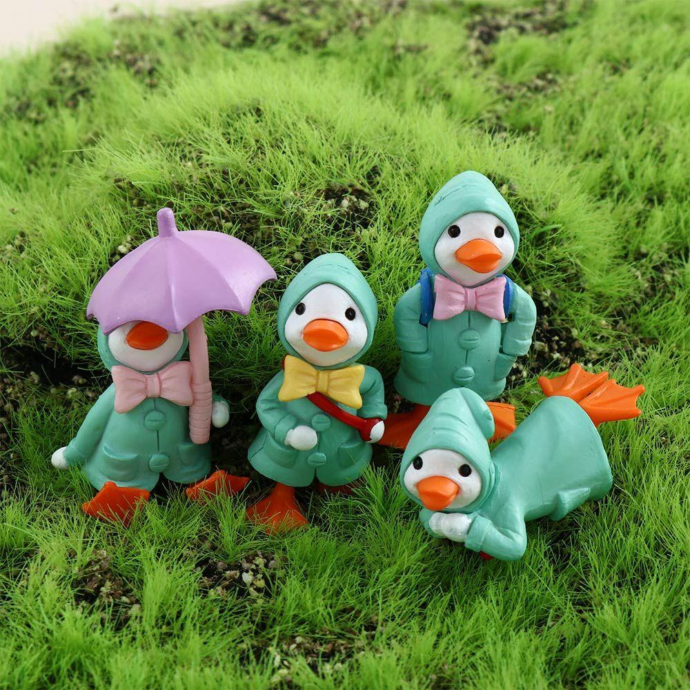 4Pcs/Set Gift Cute DIY Resin Raincoat Duck Cartoon Animal Fairy Garden Miniature Figurine Micro Landscape Cake Decoration