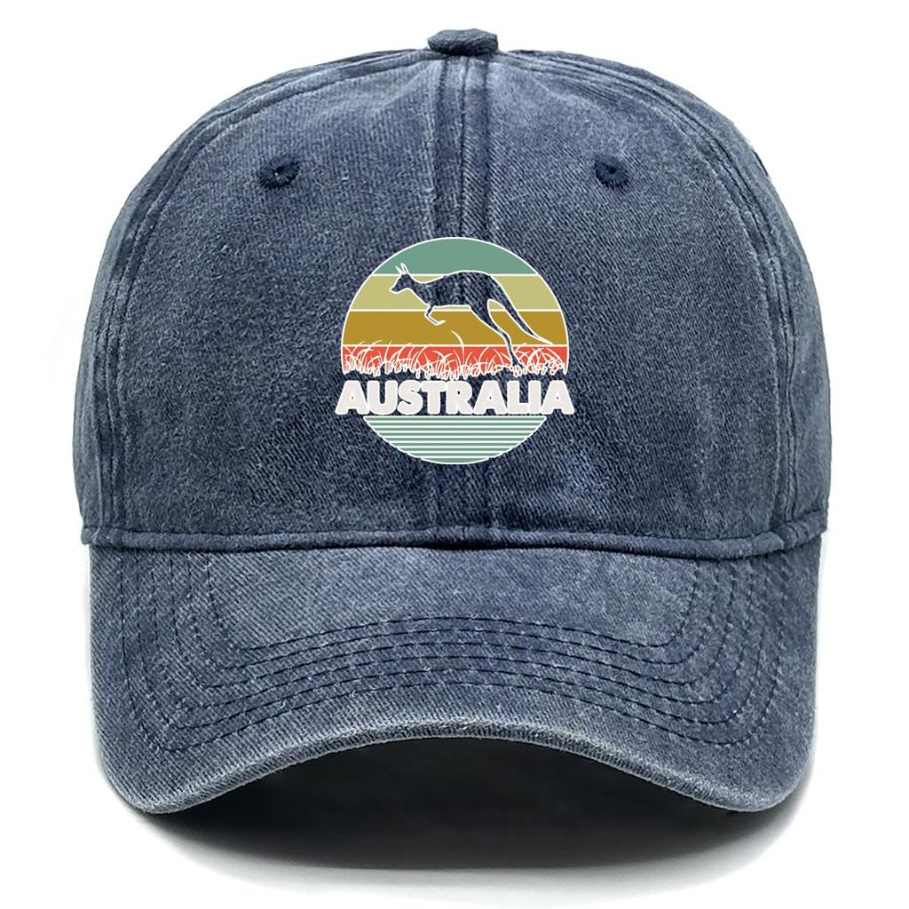 AUSTRALIA" Kangaroo Print Snapback Baseball Hat, Mesh Hat Sunshade Adjustable Strap Curved Brim Simple Adjustable Baseball Cap