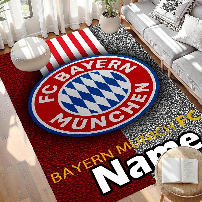 Custom Name Personalized FC Bayern Print Carpet, Versatile Home Decor Rug, for Playroom, Apartment, Balcony, Entryway, Hallway Gift