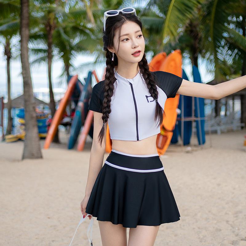 South Korea ins new swimsuit women's conservative skirt split sports belly and thin holiday hot spring swimsuit