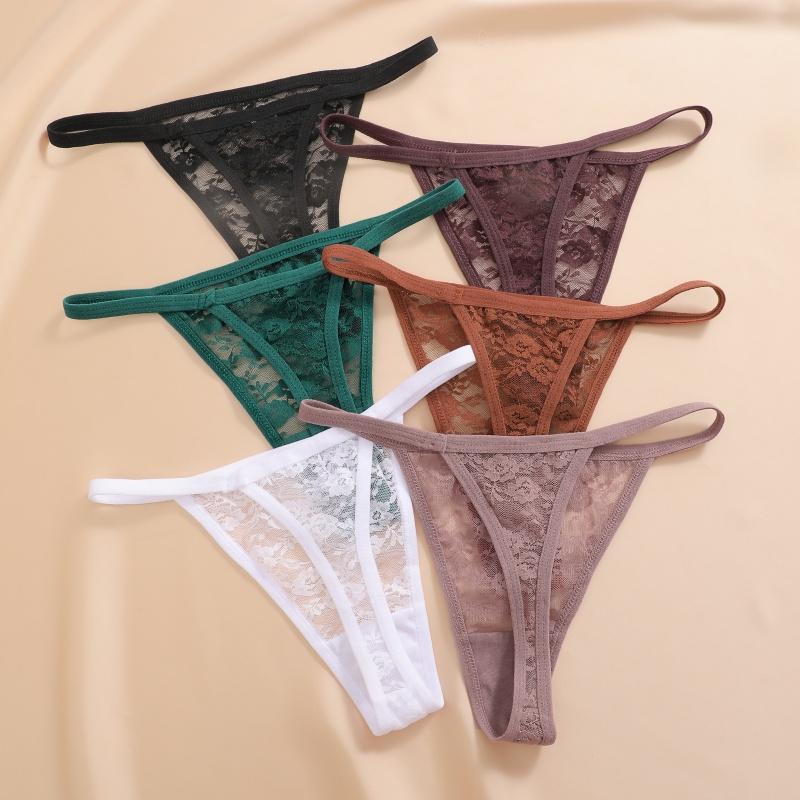 4Pcs/Set Sexy Lace Panties Women Elastic Hollow Out Transparent G-string Thong Female Lace Underpants Perspective Sexy Intimates