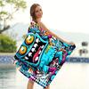 Vibrant Graffiti Monster Beach Towel, Urban Street Art Quick-Dry Sand-Free Microfiber Bath Towel for Summer Pool and Streetwear