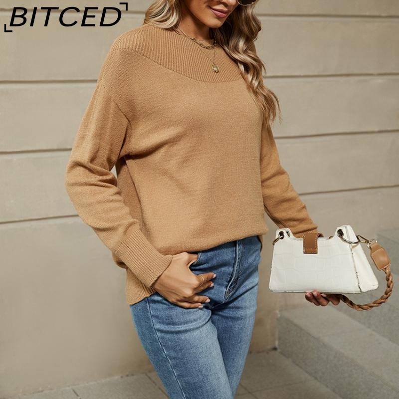 BITCED Solid Color Women's Pullover Sweater Comfortable Casual Long-Sleeve Knit Base Layer for Fall/Winter