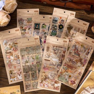 Journamm 3ks/balení Vintage Stickers Collage Scrapbooking Materials DIY CUT Decor Junk Journal Vodotěsné PET Aesthetics Stickers