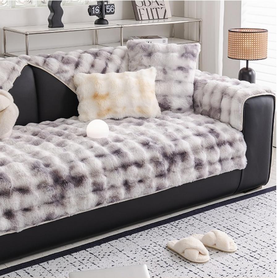 

Утолщенный плюшевый чехол на диван из искусственного кроличьего меха с принтом тай-дай, нескользящее мягкое диванное полотенце, накидка на диван для гостиной, современный домашний декор 70x70cm светло-серый