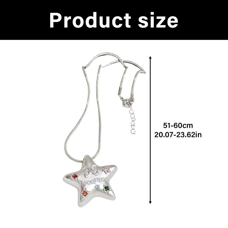 Colar Versátil para Camadas Corrente de Pescoço com Pingente de Estrela Geométrica e Detalhe de Zircônia Brilhante para Uso Diário