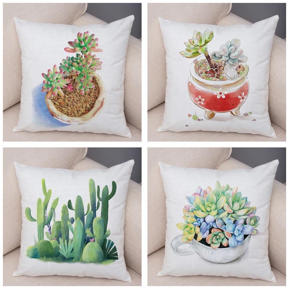 Watercolor Succulents Decorative Pillowcase Office Living Room Car Ornaments Home Pillowcase