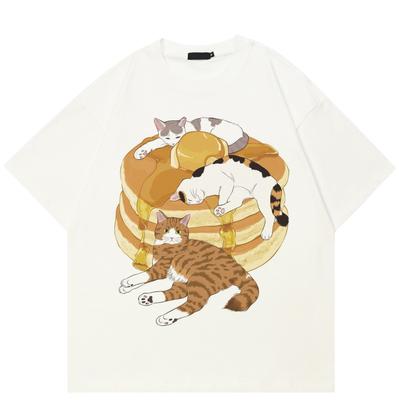 Streetwear Japanische Katzen Unisex T-Shirt Baumwolle T-Shirt Unisex Tops Tees Sommer Kurzarm T-Shirt