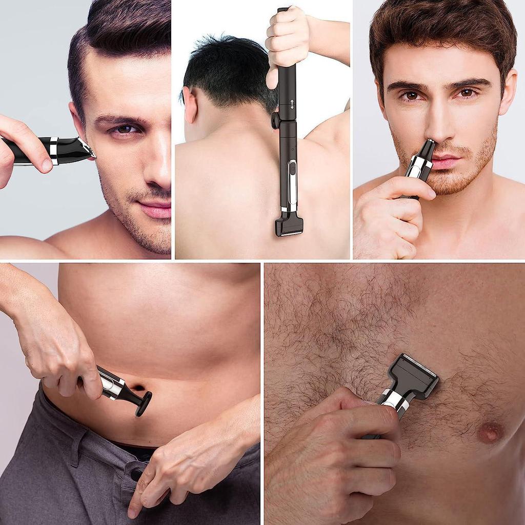 "Men's Extended Handle All-in-One Electric Trimmer: Body, Nose, Beard, and Private Areas"