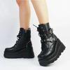 Woman Motorcycle Platform Boots Gothic Shoes New Women's Pu Leather Ankle Boots Women Autumn Winter Round Toe Lace Up Shoes