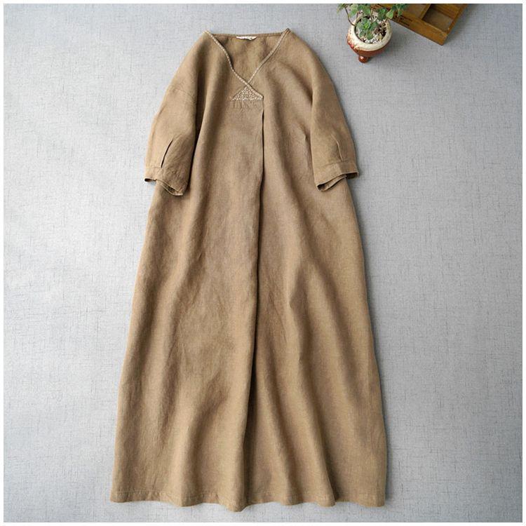 Women's Plus Size V-Neck Short Sleeve Linen Dress - Summer 2026